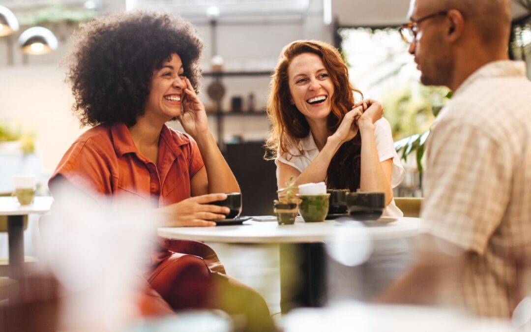 A group of friends talking in a café.