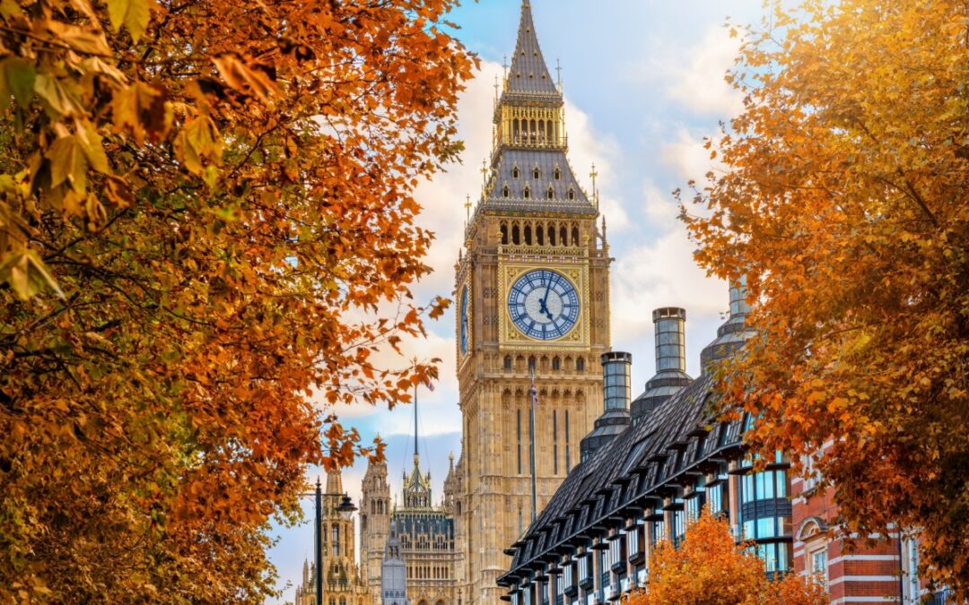 Elizabeth Tower, London, in autumn.