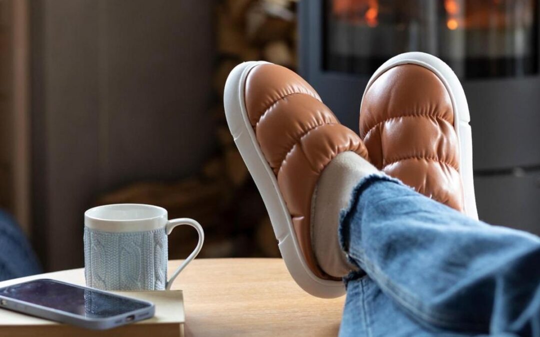 A person sitting with their feet up.