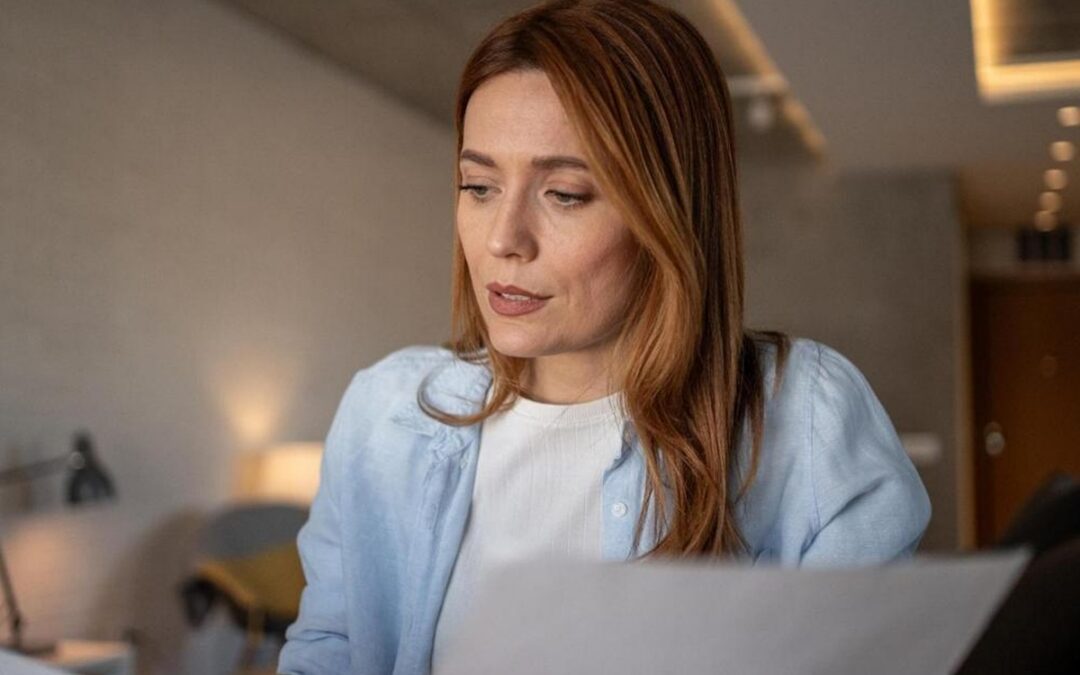 Woman studying documents
